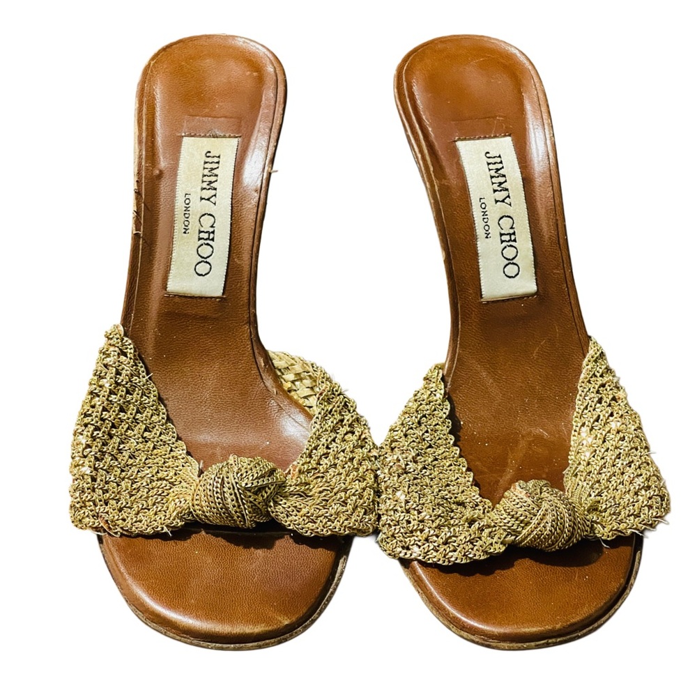 Jimmy Choo Vintage Y2K Gold Chain Knotted Heel Sandals Size 37